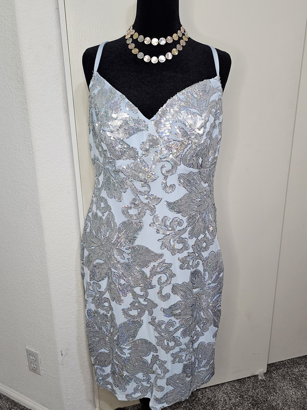 B Darlin Light Blue Sequin Lace Midi Dress Sz 19W